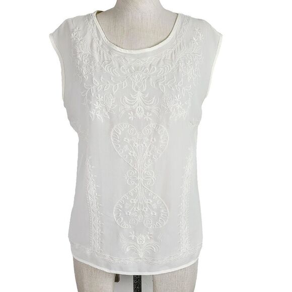 Champagne‎ & Strawberry Tank Top S Ivory Embroidered Oversized Sleeveless Top - Picture 1 of 8